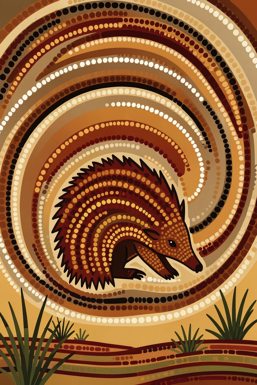 A echidna sheltering from a desert storm