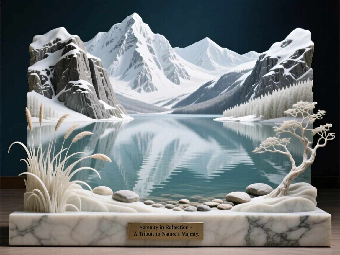 A sweeping, cinematic composition of a serene lake reflecting snow-capped peaks, capturing the raw beauty of the natural world