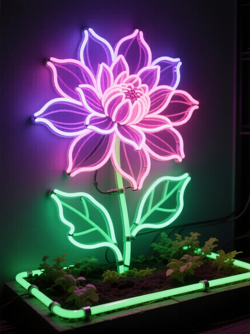 A single dahlia blossom with layered petals in a garden bed.