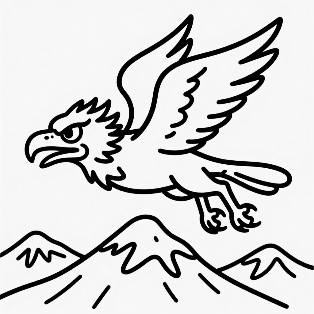 A griffin soaring majestically above snow-capped mythical mountains.