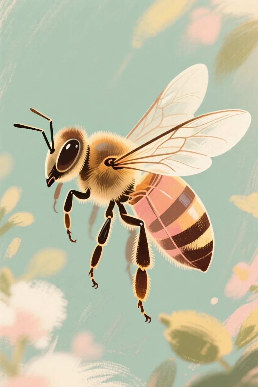 A study of a honeybee's anatomy shown in careful detail