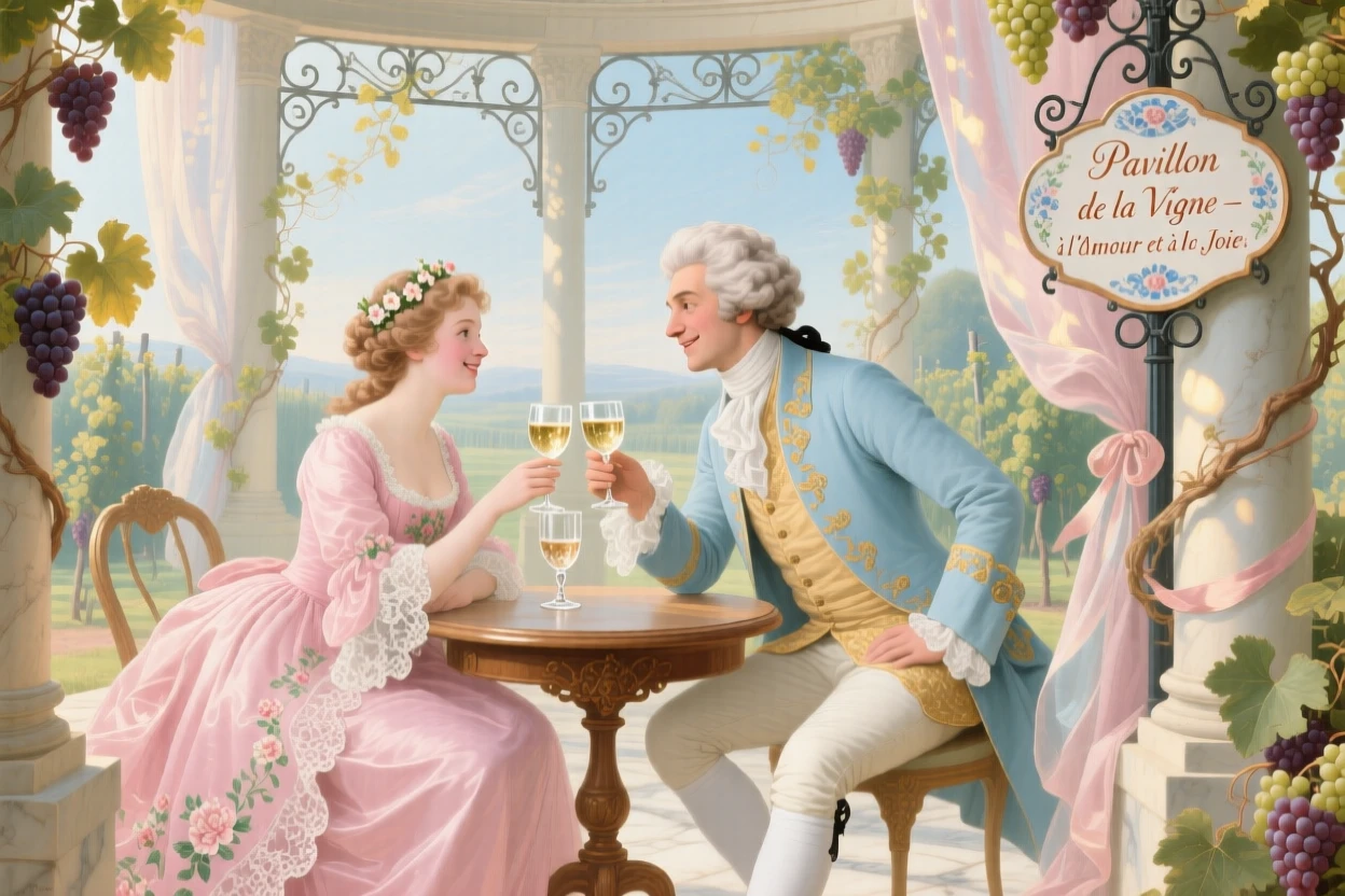 A young couple sharing a private toast in a vineyard pavilion  