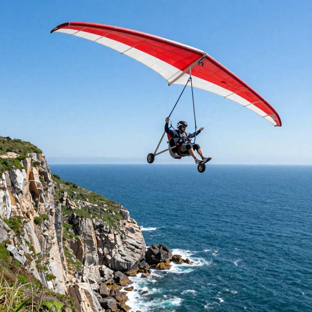 A hang glider soaring above a coastal cliff