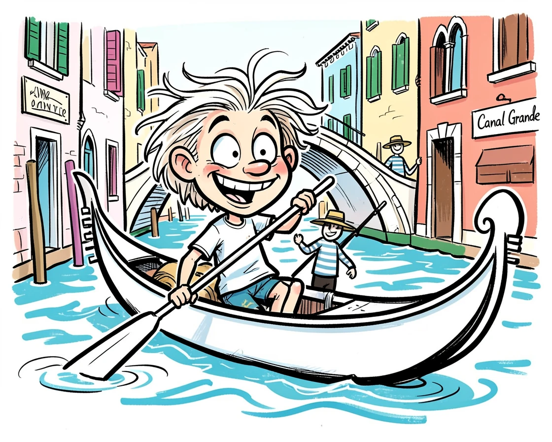 [Travel & Cultural Experiences] Vivid travel scene of a traveler exploring the colorful canals of Venice by gondola, full of wonder and adventure