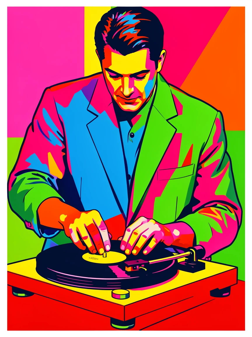 Man tuning a vintage record player