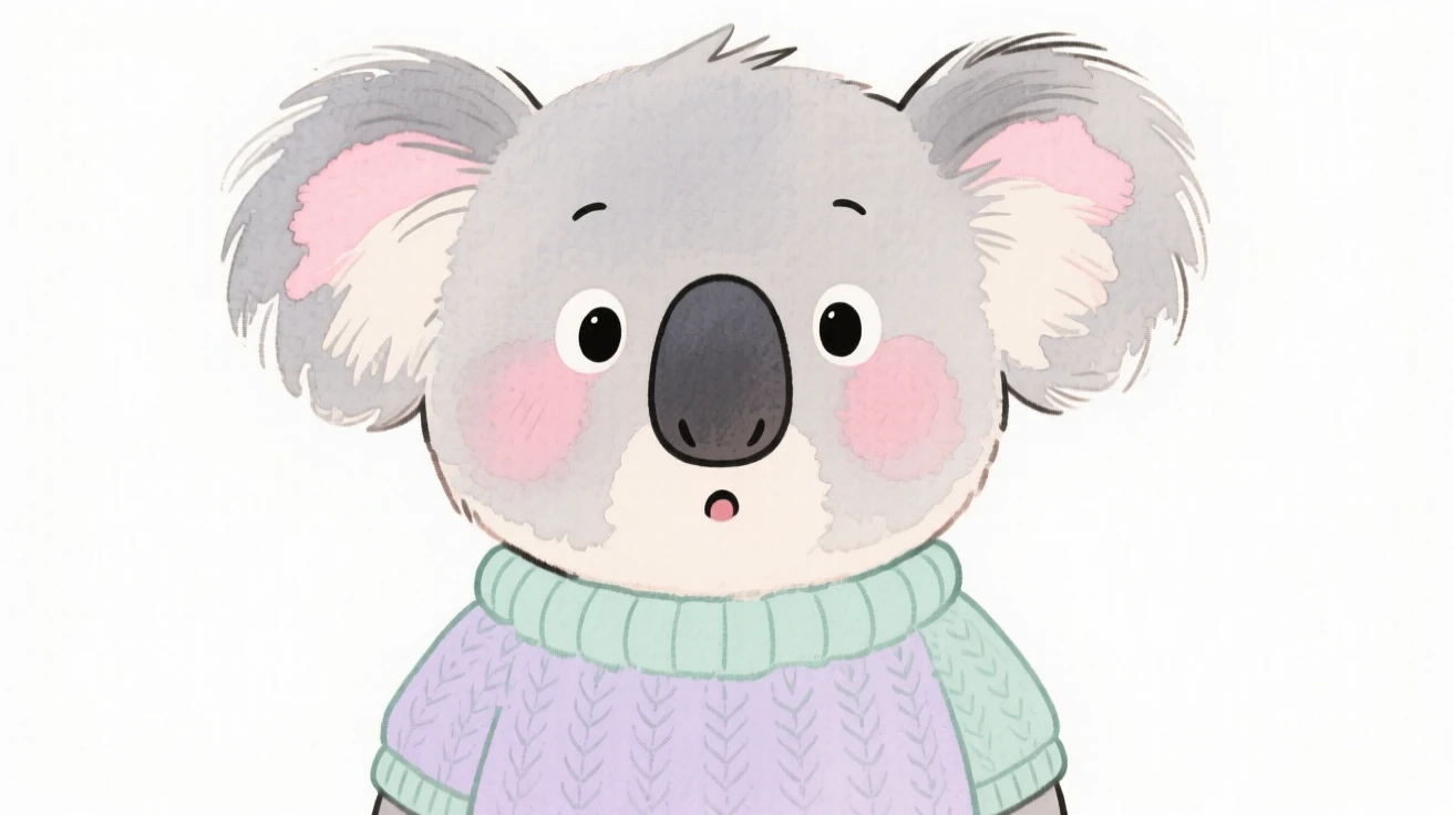 A koala cub wearing a tiny knit sweater