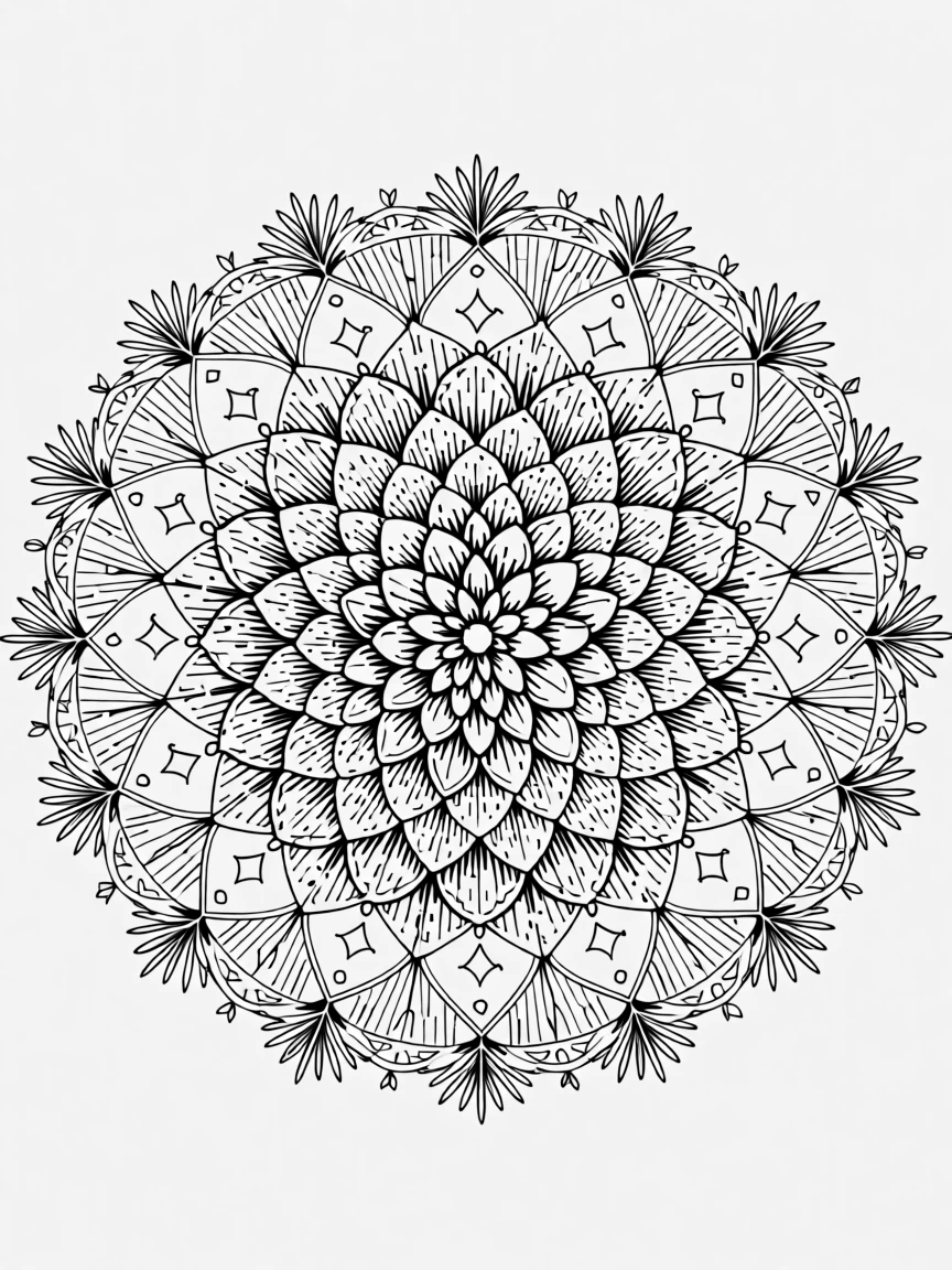 A mandala of nested pinecone scale patterns radiating outward.