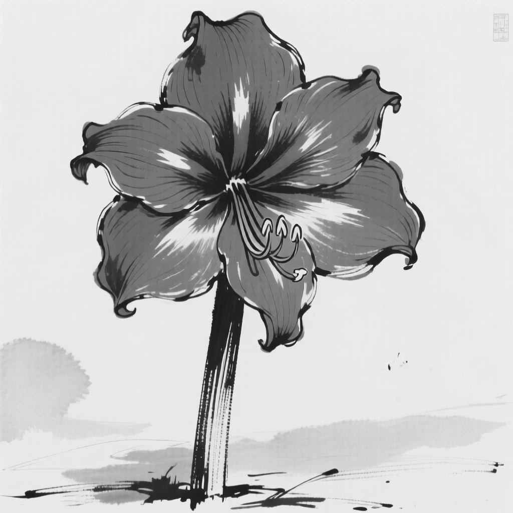 A single amaryllis blossom standing tall in a bright red hue.