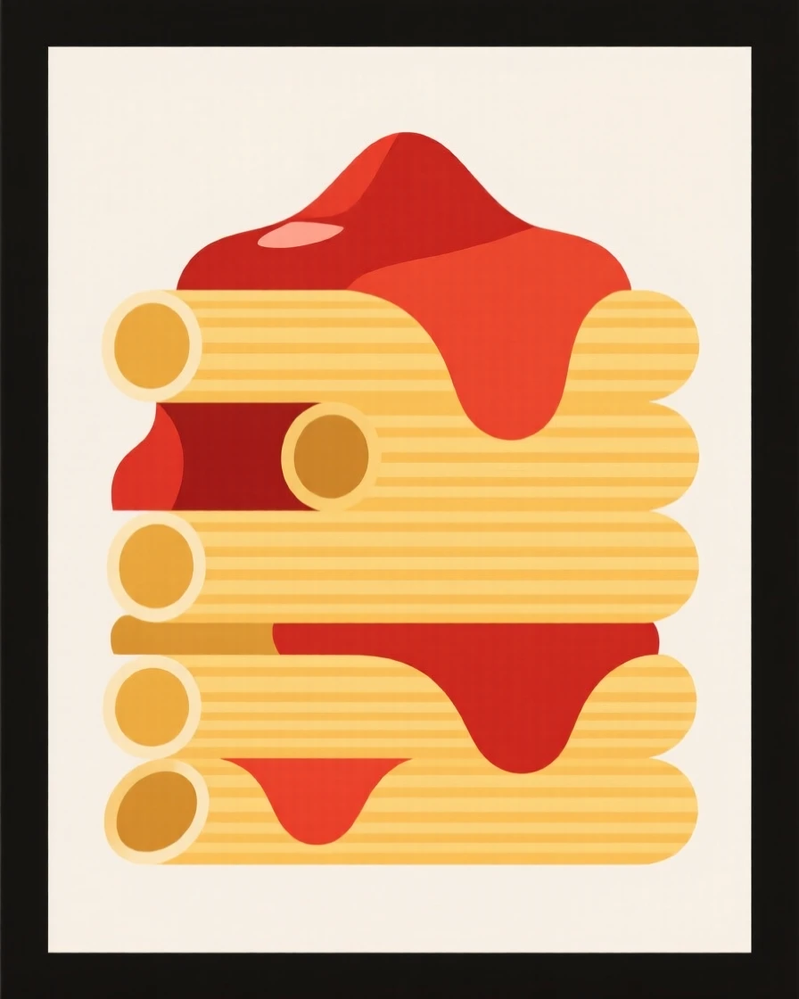 A stack of fresh pasta with tomato sauce