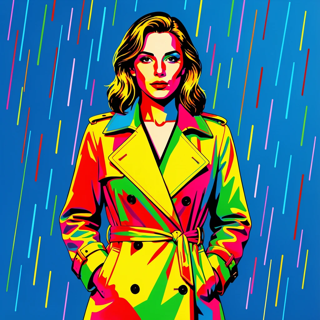 Woman modeling a stylish trench coat in the rain