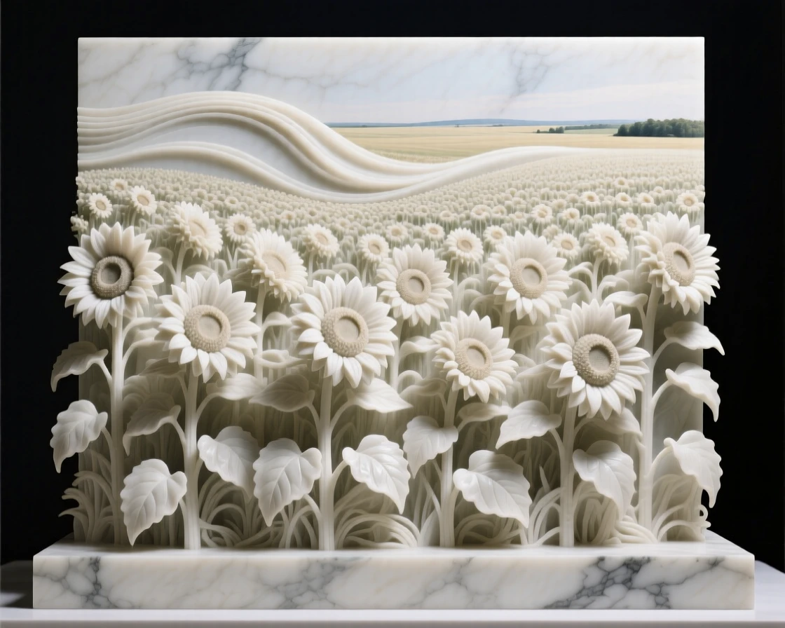 A sweeping, cinematic composition of a field of sunflowers stretching to the horizon, capturing the raw beauty of the natural world