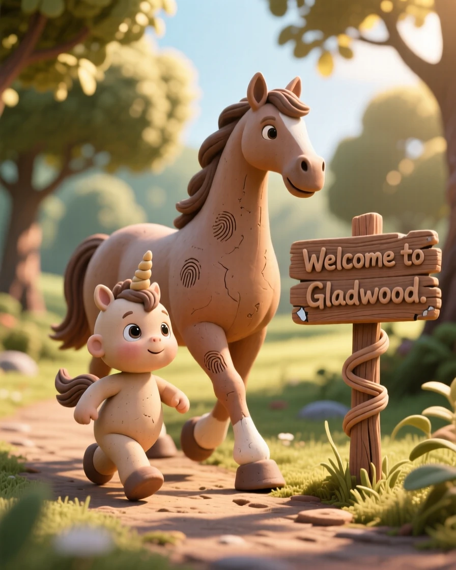 A baby centaur trotting beside its mother through a sunlit glade