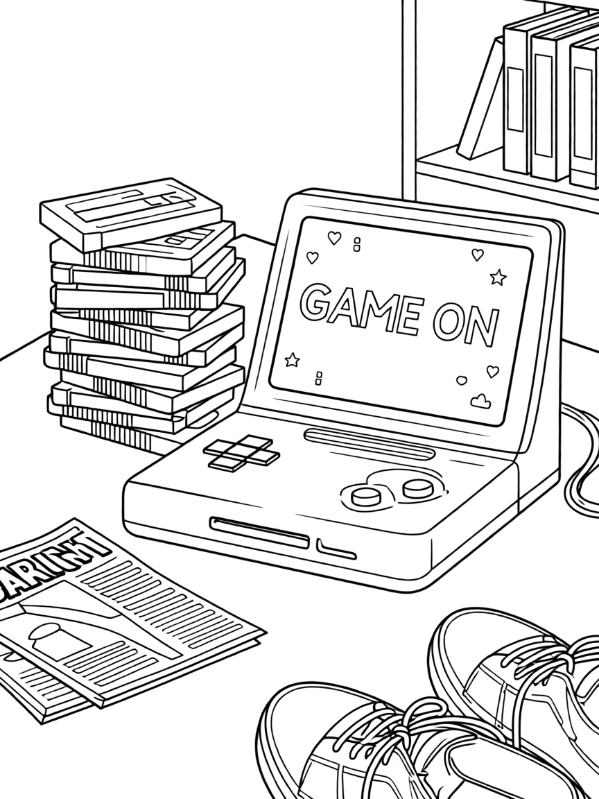 A stack of retro game cartridges beside an old console, with notification icons subtly glowing on the screen.