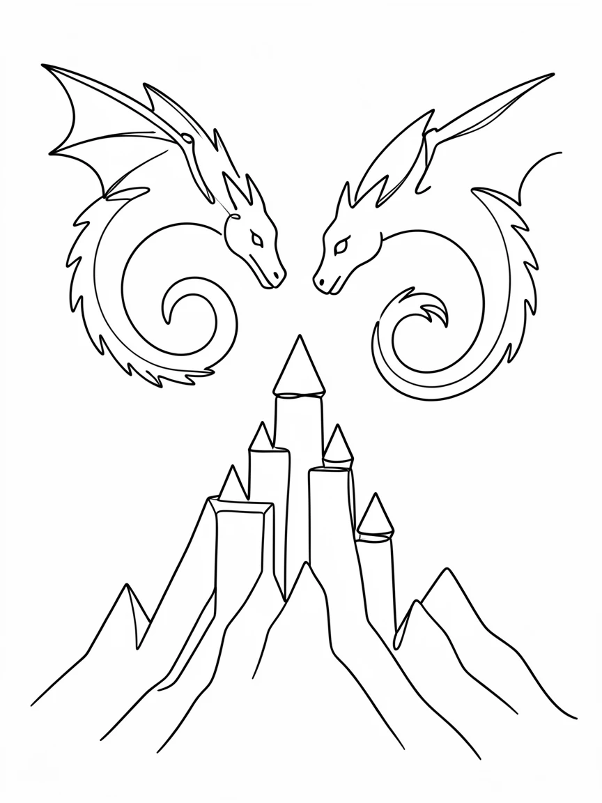 A pair of ice dragons circling above a frozen mountain fortress