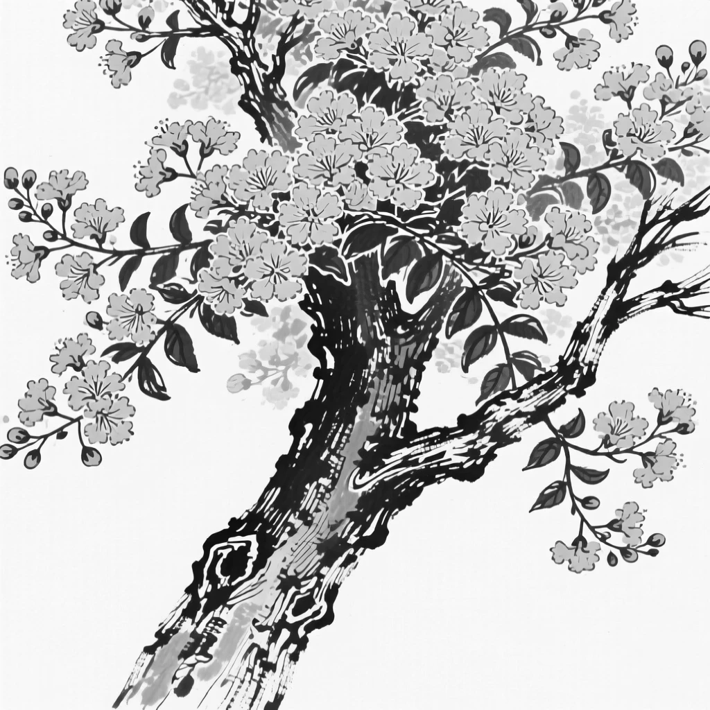 A blooming crepe myrtle tree with clusters of pink flowers.