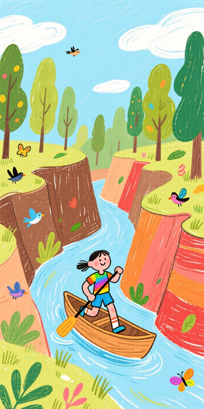 A trail runner paddling through a quiet forested canyon.