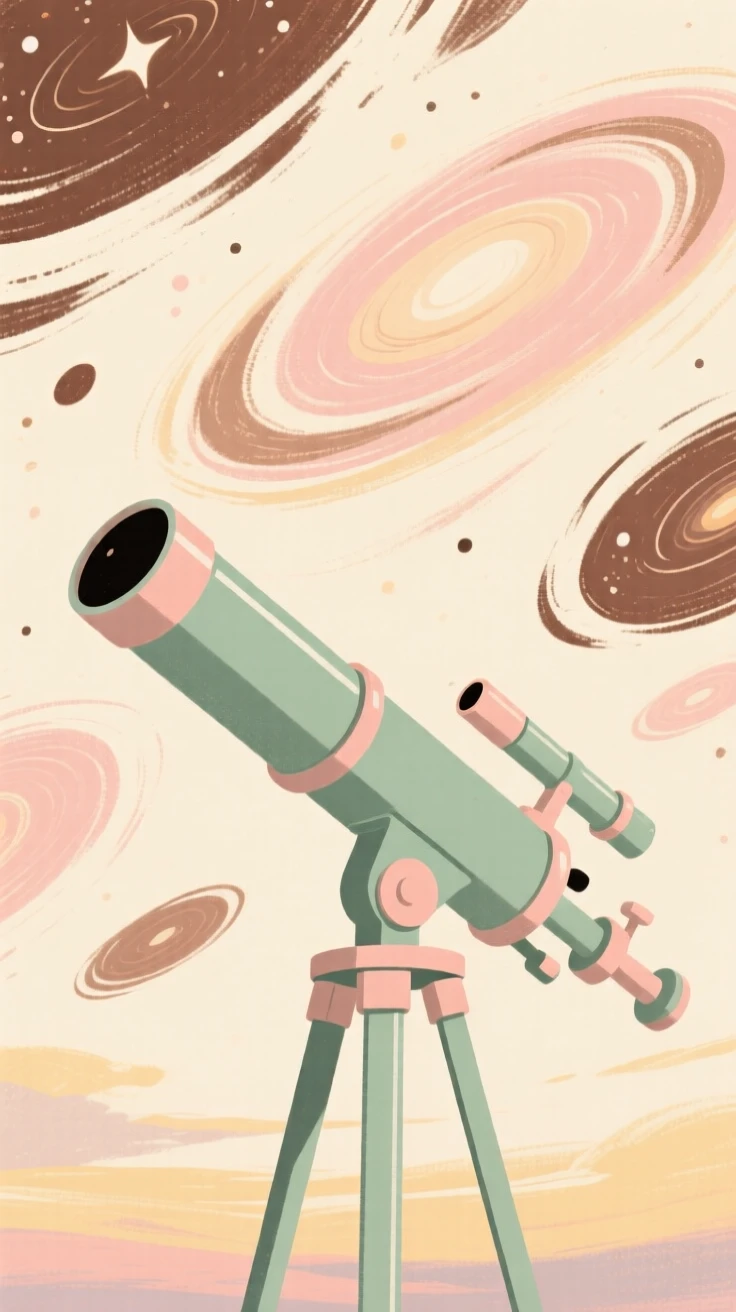A telescope pointed toward a sky filled with swirling galaxies