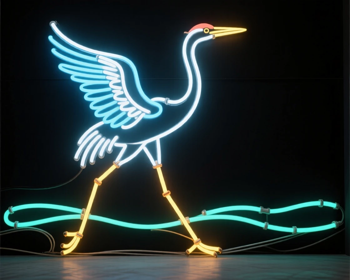 A crane captured mid-stride crossing an open clearing.