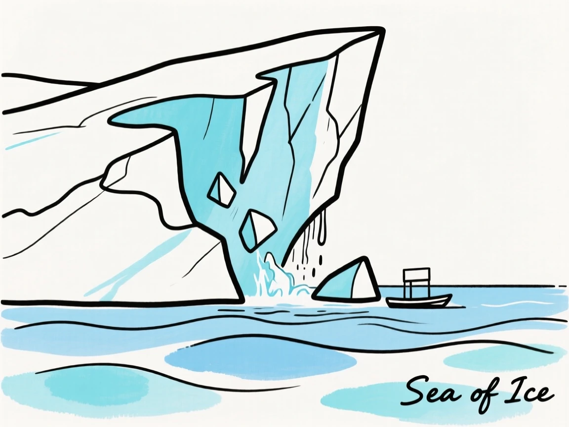 A glacier calving into the sea
