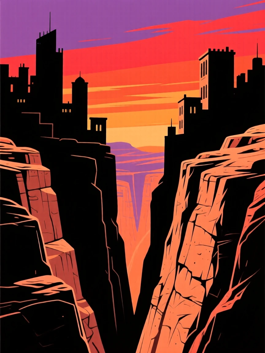 A narrow canyon city carved directly into sheer sandstone cliffs.