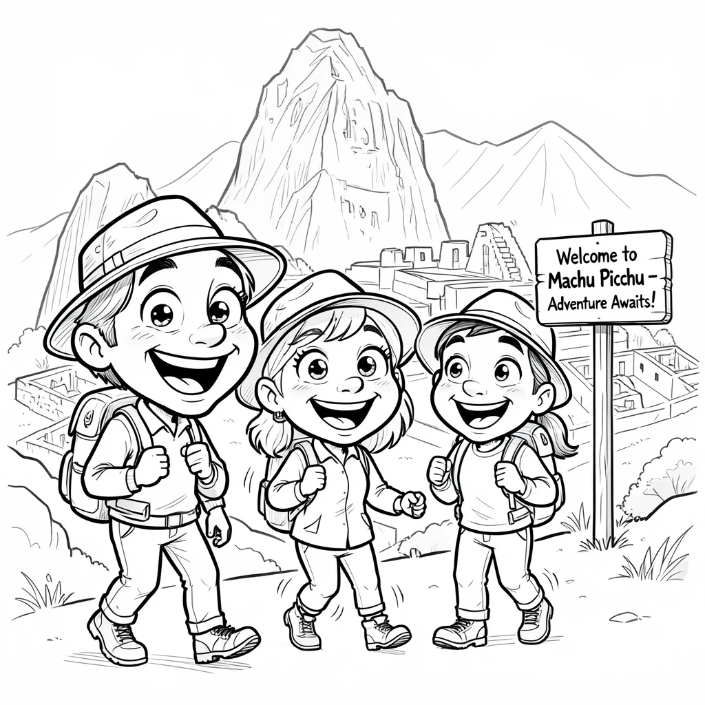 [Travel & Cultural Experiences] Vivid travel scene of a family exploring ancient ruins in Machu Picchu, full of wonder and adventure