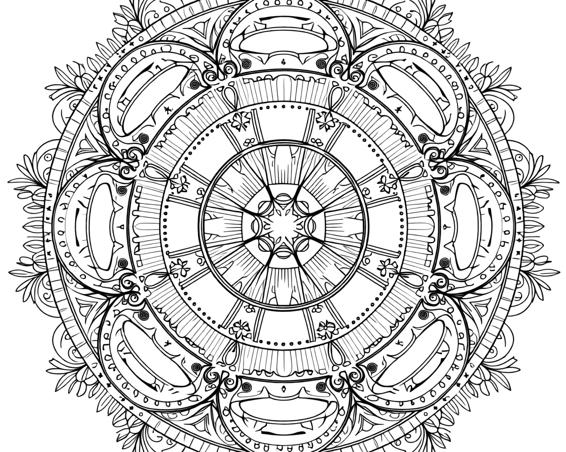 A mandala of stacked teacups and saucers forming a circular design.