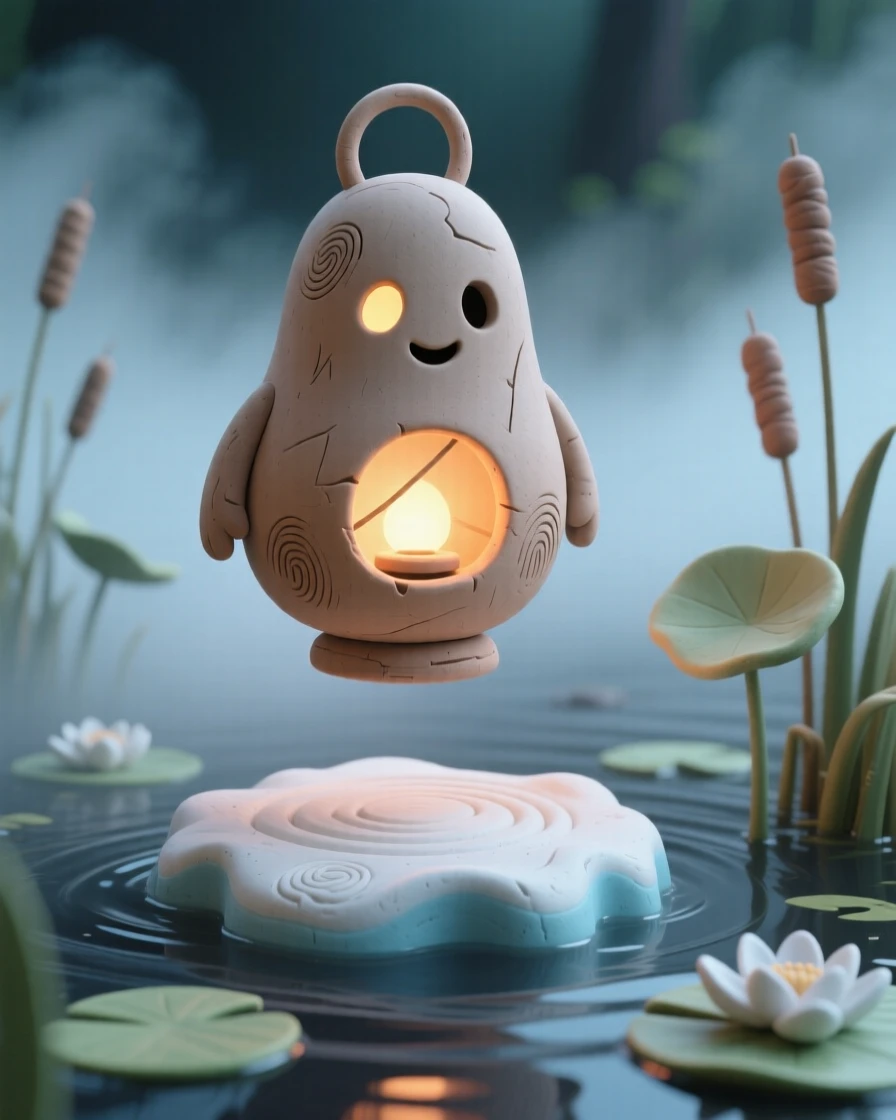 A wandering spirit lantern floating above a misty swamp