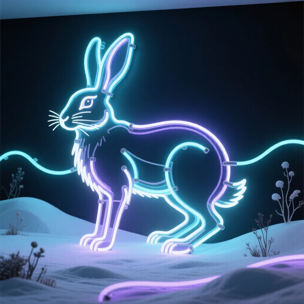 A wide environmental shot of a arctic hare standing in its natural habitat.