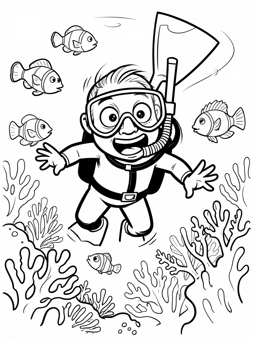 [Travel & Cultural Experiences] Vivid travel scene of a diver marveling at the vibrant Great Barrier Reef, full of wonder and adventure