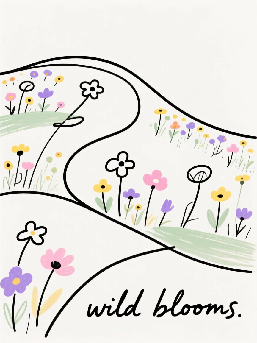 A rolling hill covered in wildflowers