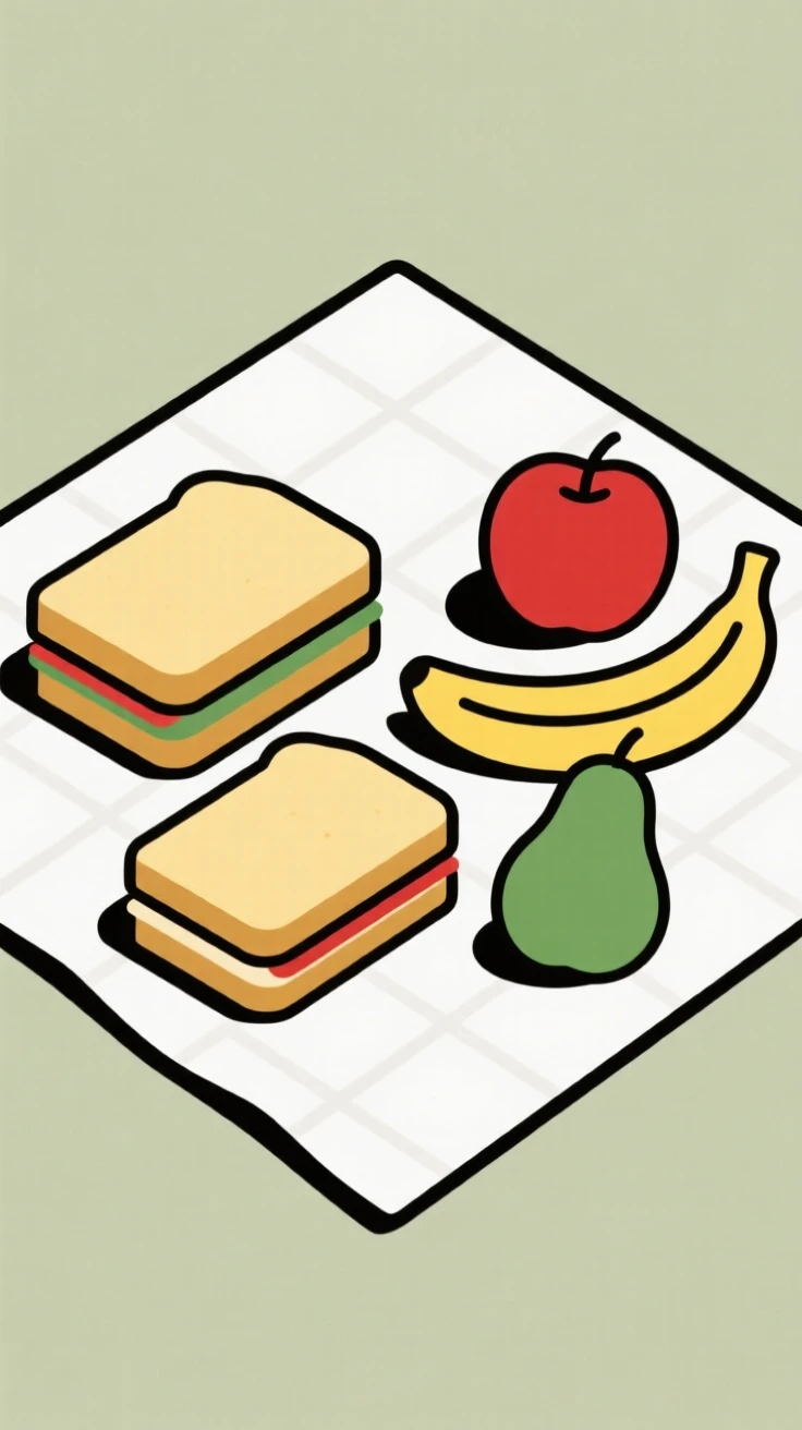 A picnic spread of sandwiches and fruit