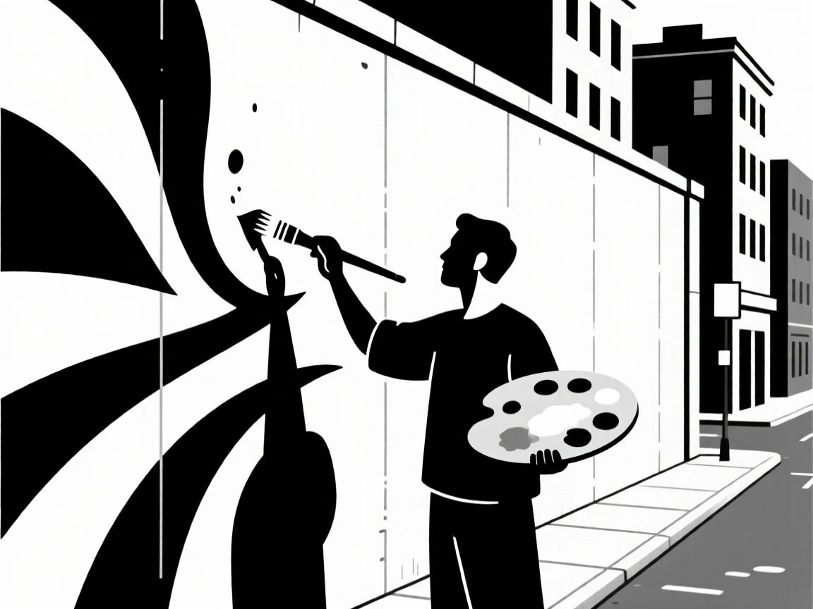 An artist painting a mural on a city wall.