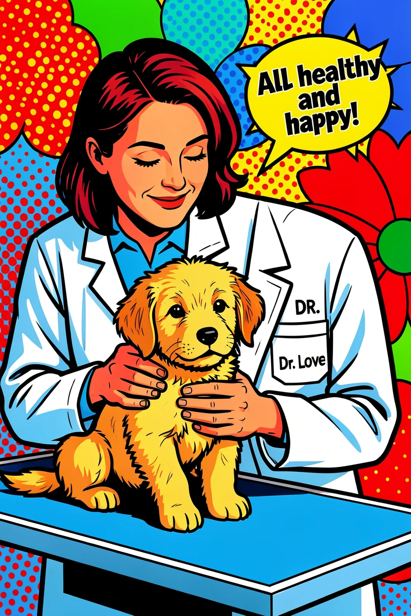 A veterinarian gently examining a puppy