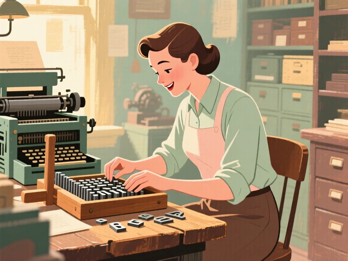 A printer setting type by hand in an old print shop