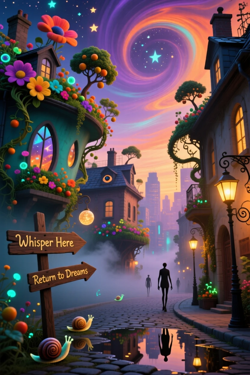 A city where every rooftop is a small, tended garden feels warm, familiar, and just slightly impossible, as lantern light spills softly onto quiet cobblestone paths.