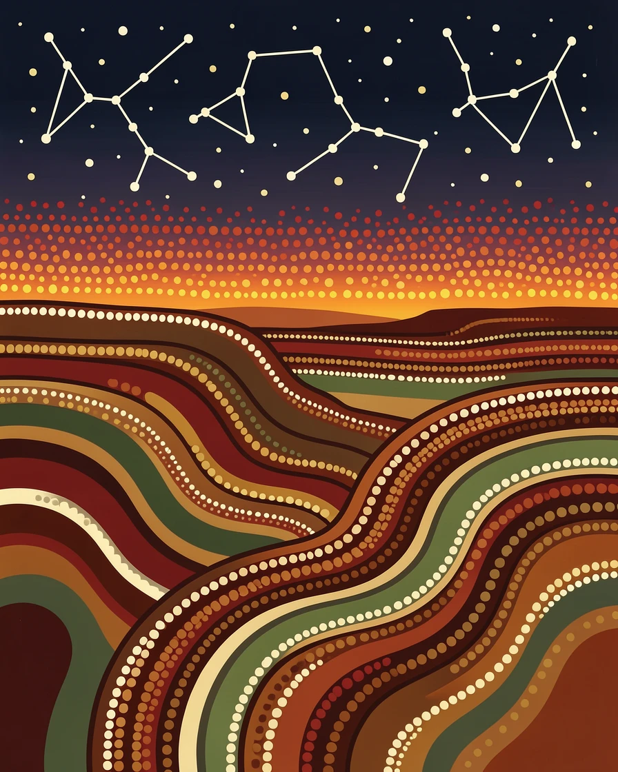 A dawn-lit canyon beneath a starry night sky