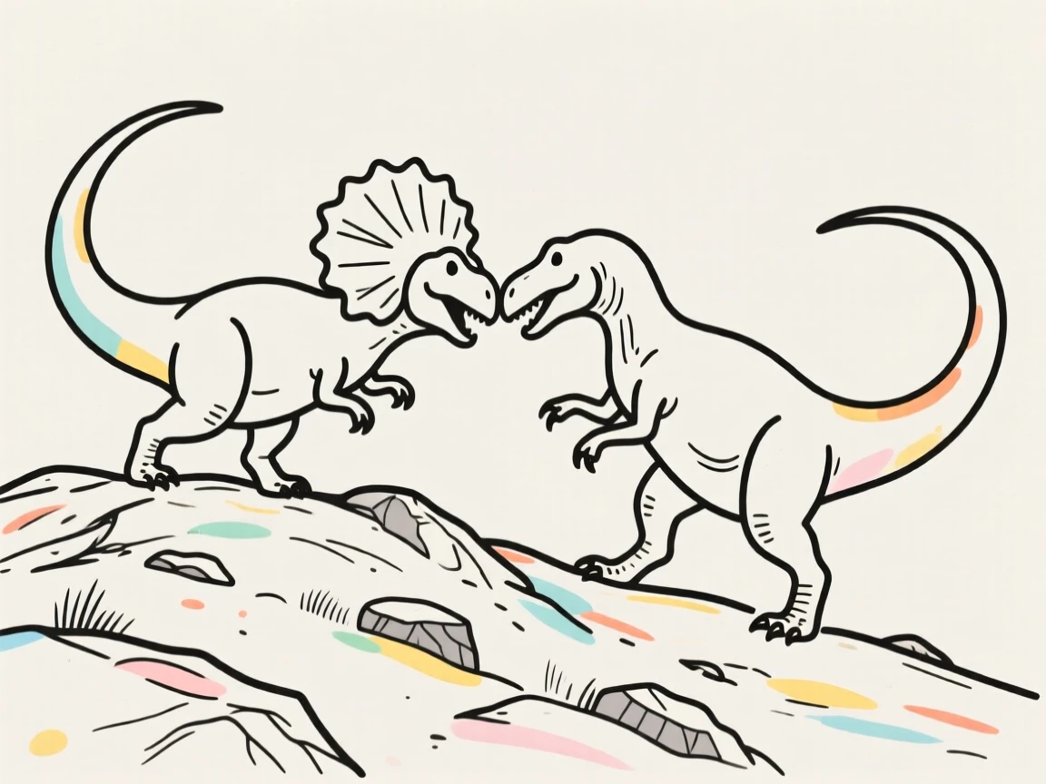 A Pachycephalosaurus headbutting a rival on a rocky hillside.