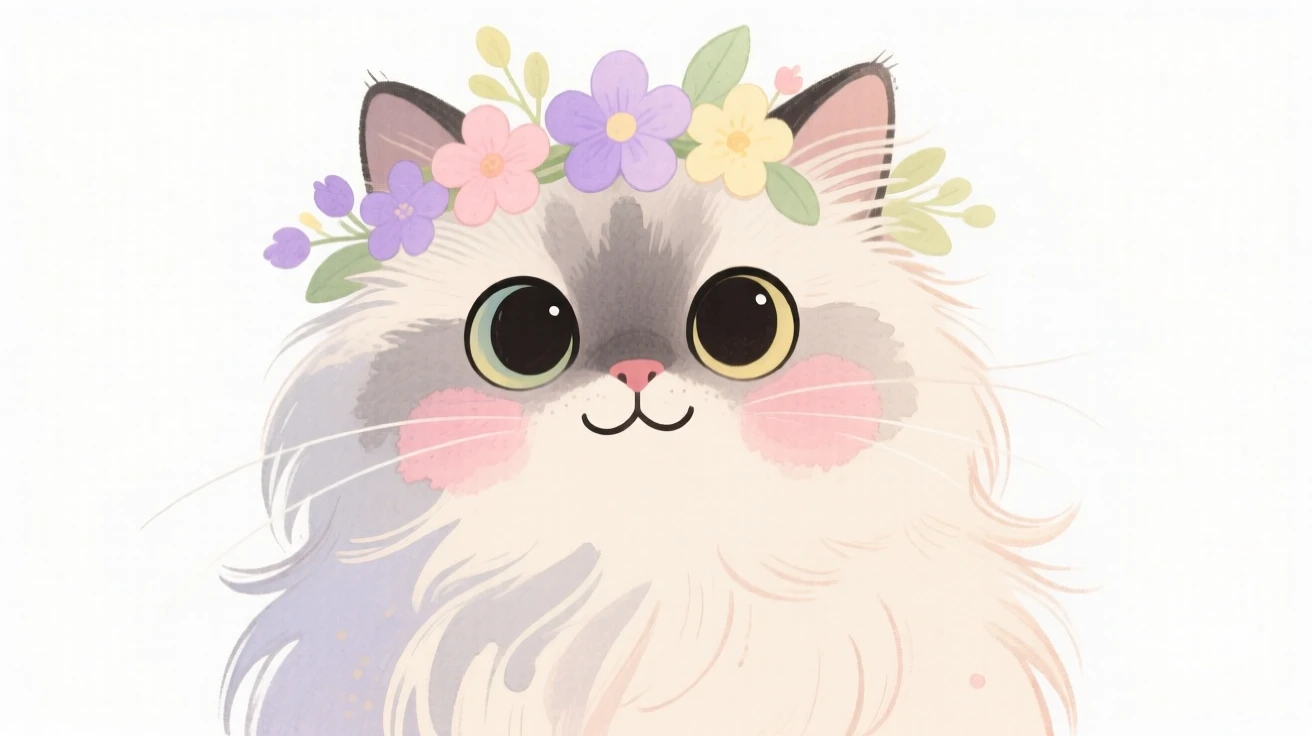 A persian cat wearing a flower crown
