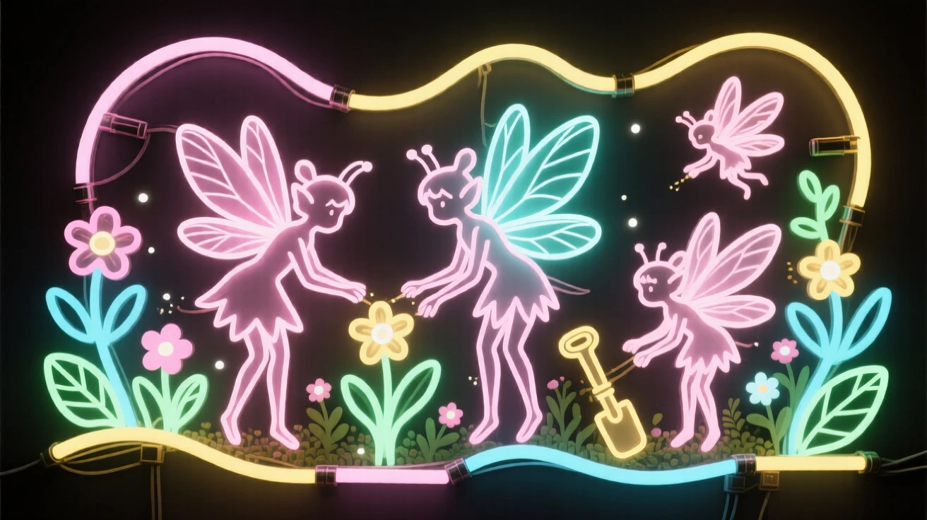 A colony of tiny winged pixies tending a hidden garden.