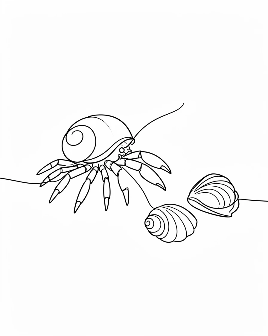 A hermit crab exploring a scattering of seashells on the ocean floor