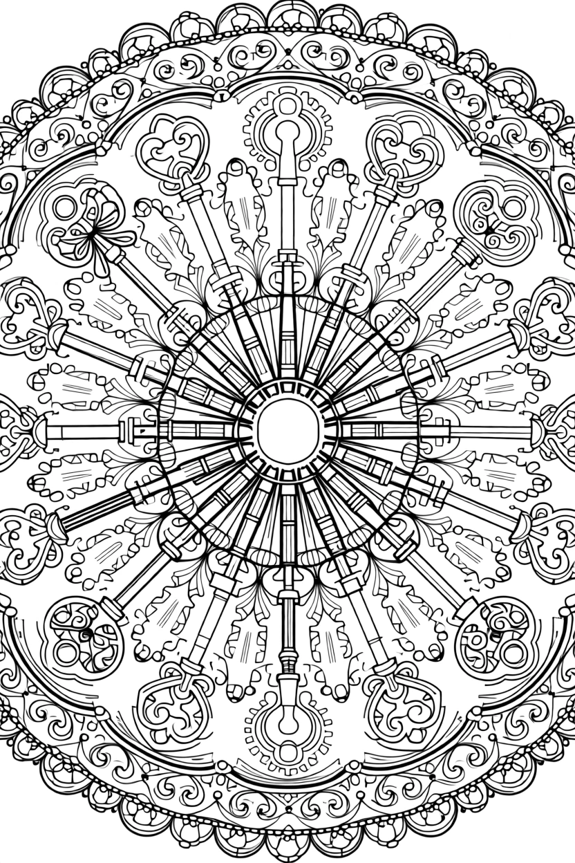 A mandala composed of interlocking keys and keyholes in a vintage style.