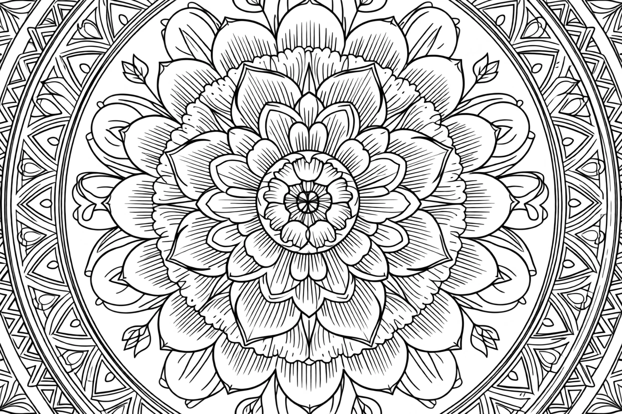 A mandala shaped like a peony with layered ruffled petals.