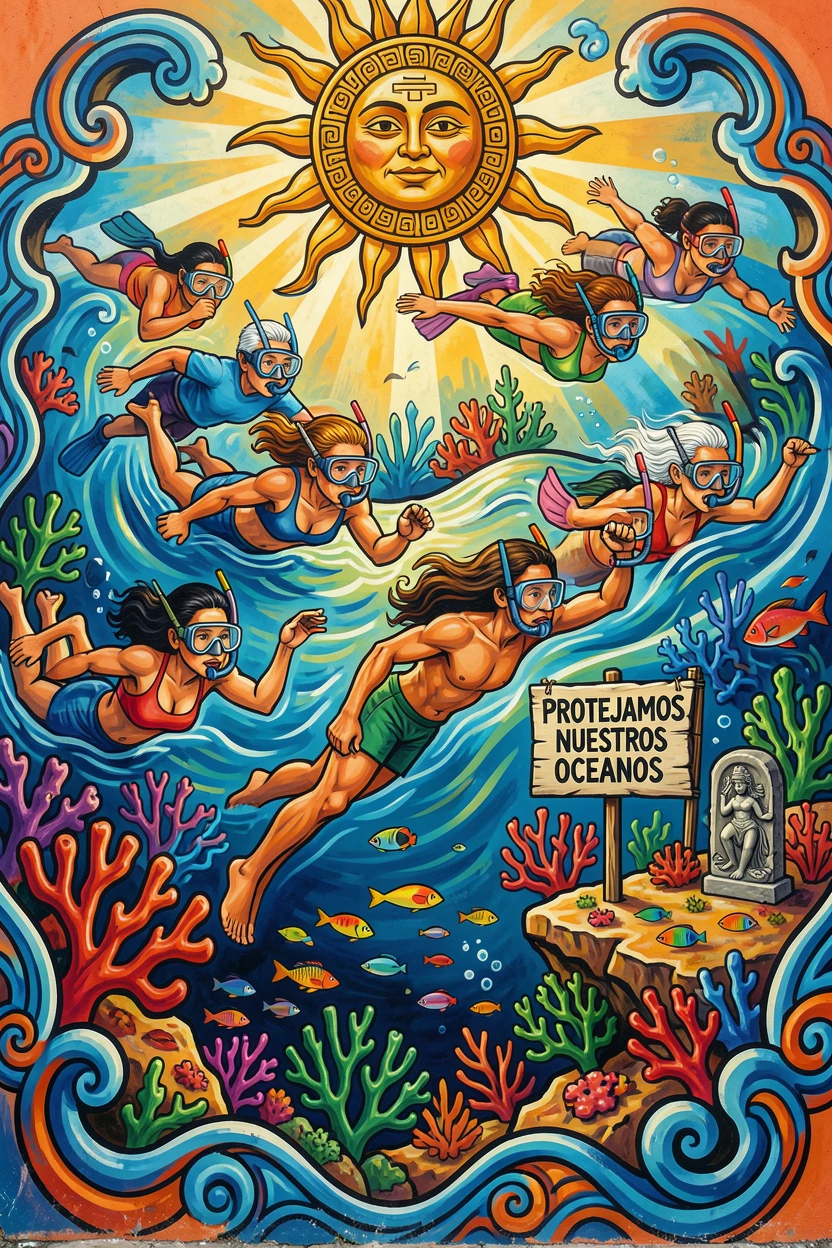A group exploring a coral reef while snorkeling