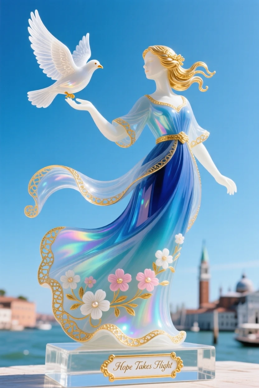 A woman releasing a dove into a clear blue sky, symbolic and hopeful.