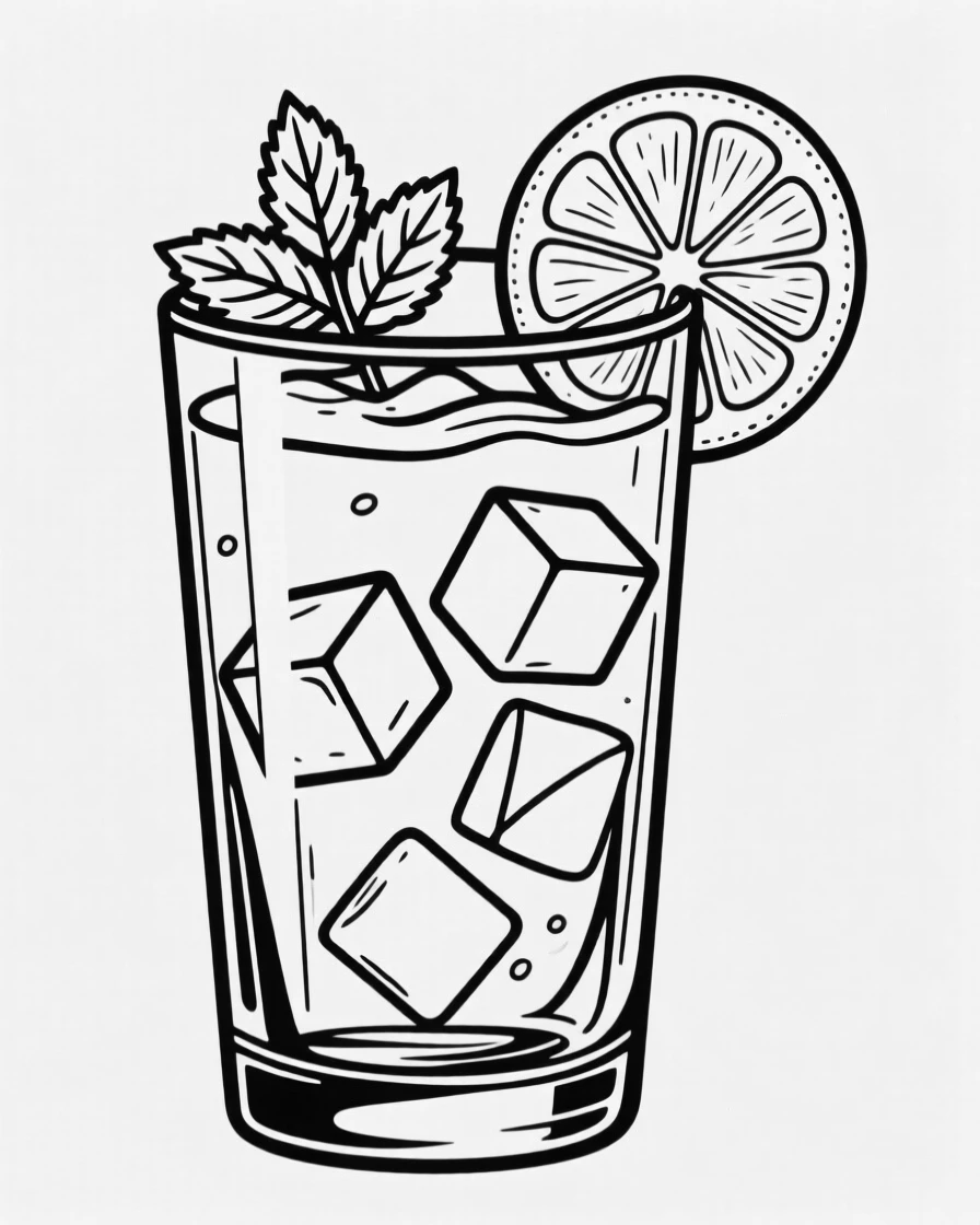 A tall glass of iced lemonade with mint leaves and a lemon slice.