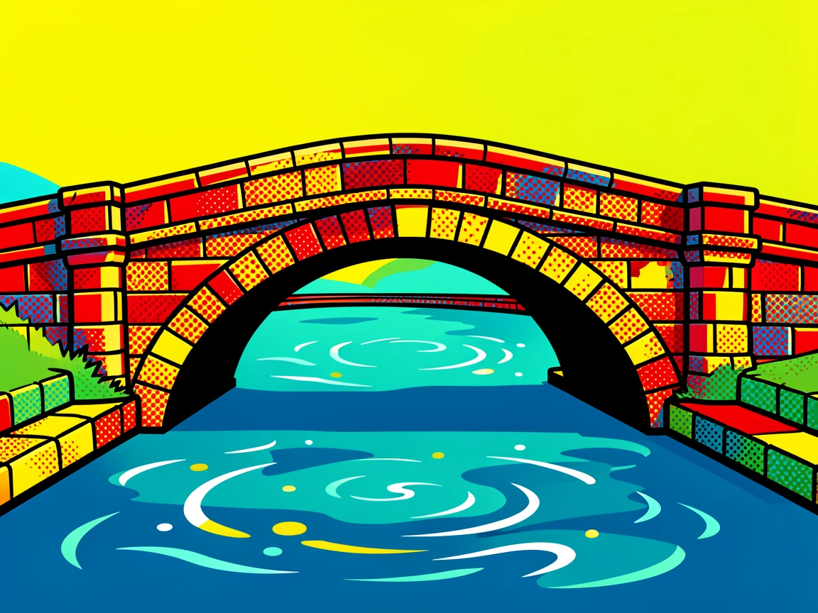 An old stone bridge arching over a quiet canal