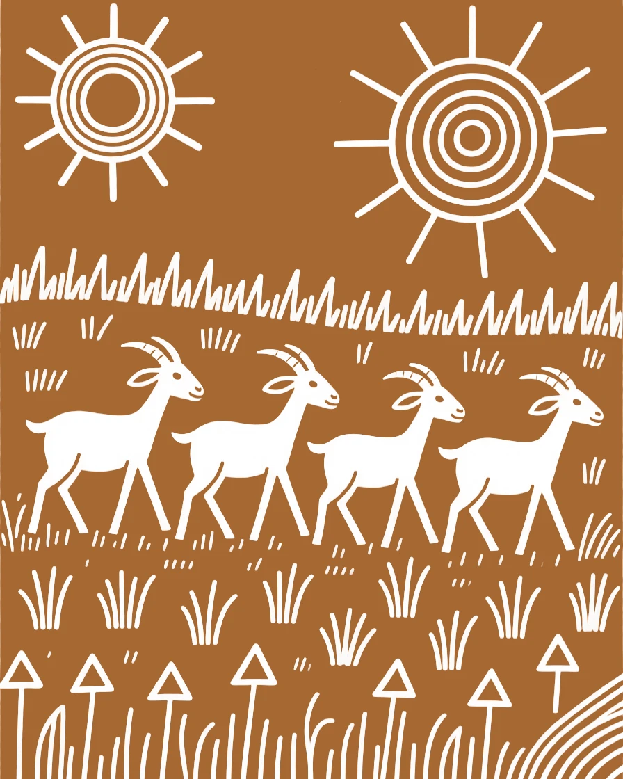 A group of goats wandering across an open grassland.