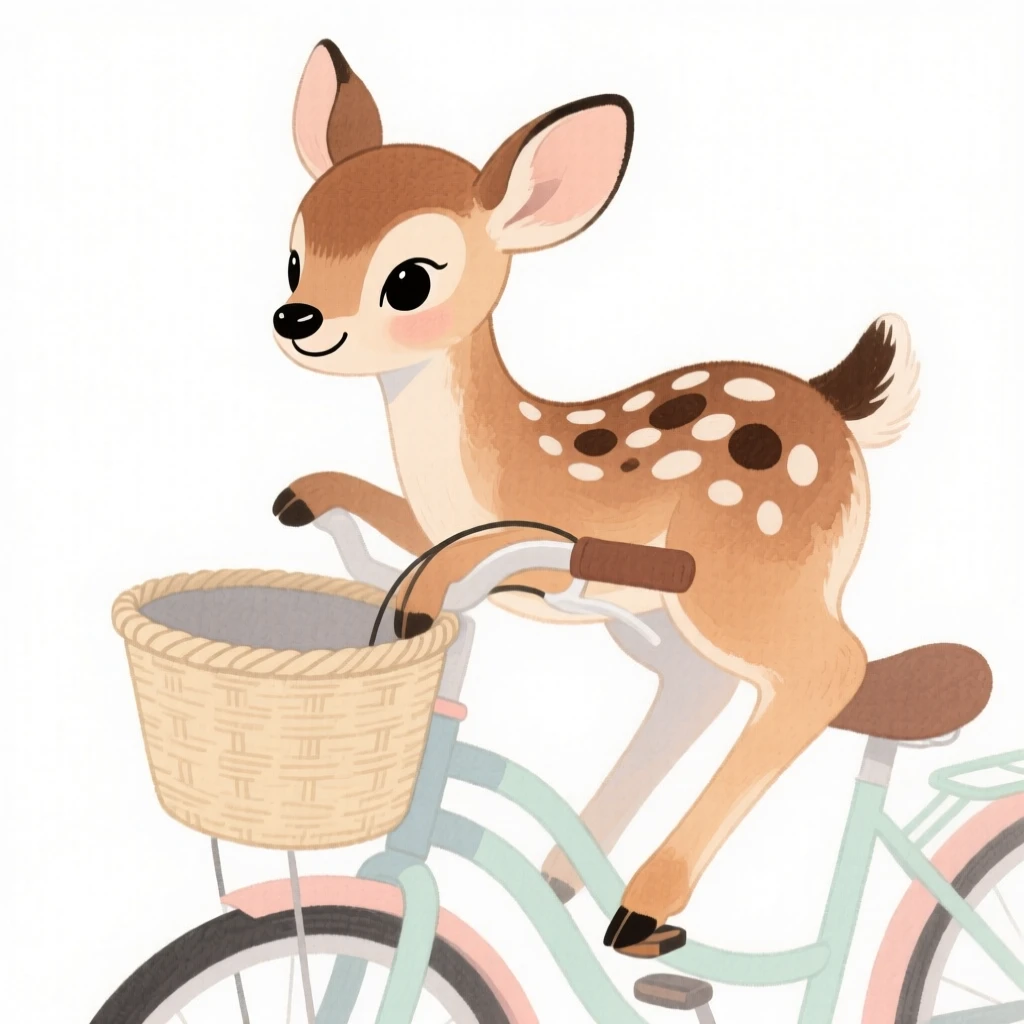 A spotted fawn riding in a bicycle basket
