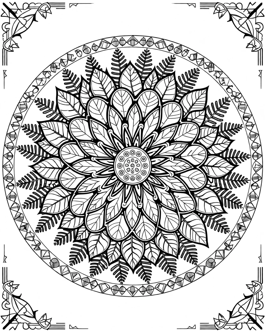 A mandala of interlocking crescent leaves forming a botanical wreath.