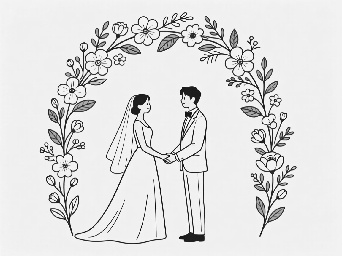 A couple exchanging vows under a floral arch